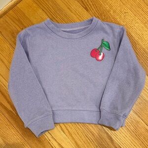 Denny’s Girls Lavender Cherry Appliqué Crewneck Cropped sweatshirt 6x like new